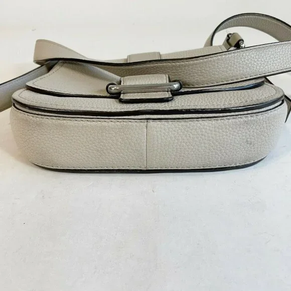 Michael Kors Women Maxine Crossbody Saddle Purse‎ Gray S Leather Buckle Magnetic - Picture 4 of 11